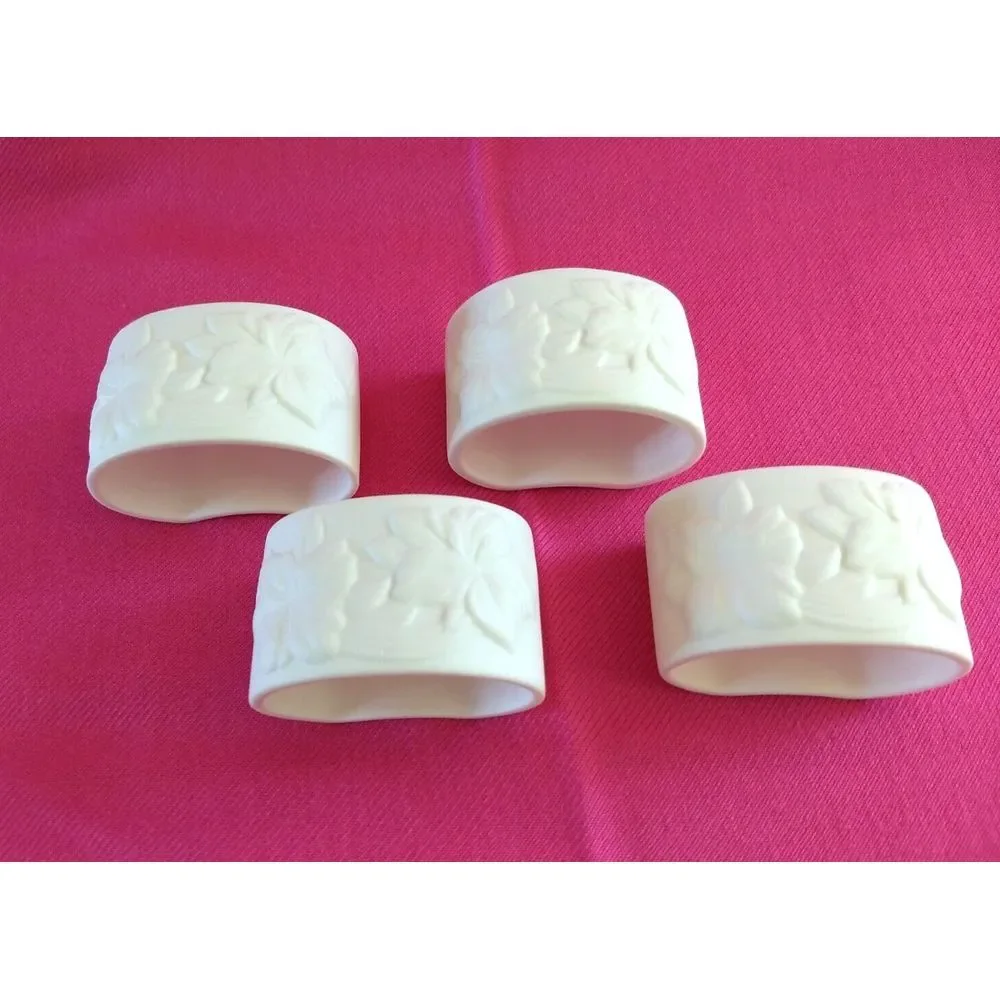 Gorham Bone China Napkin‎ Rings Linen Flowers Lily Set of 4 Vintage Minimalist
